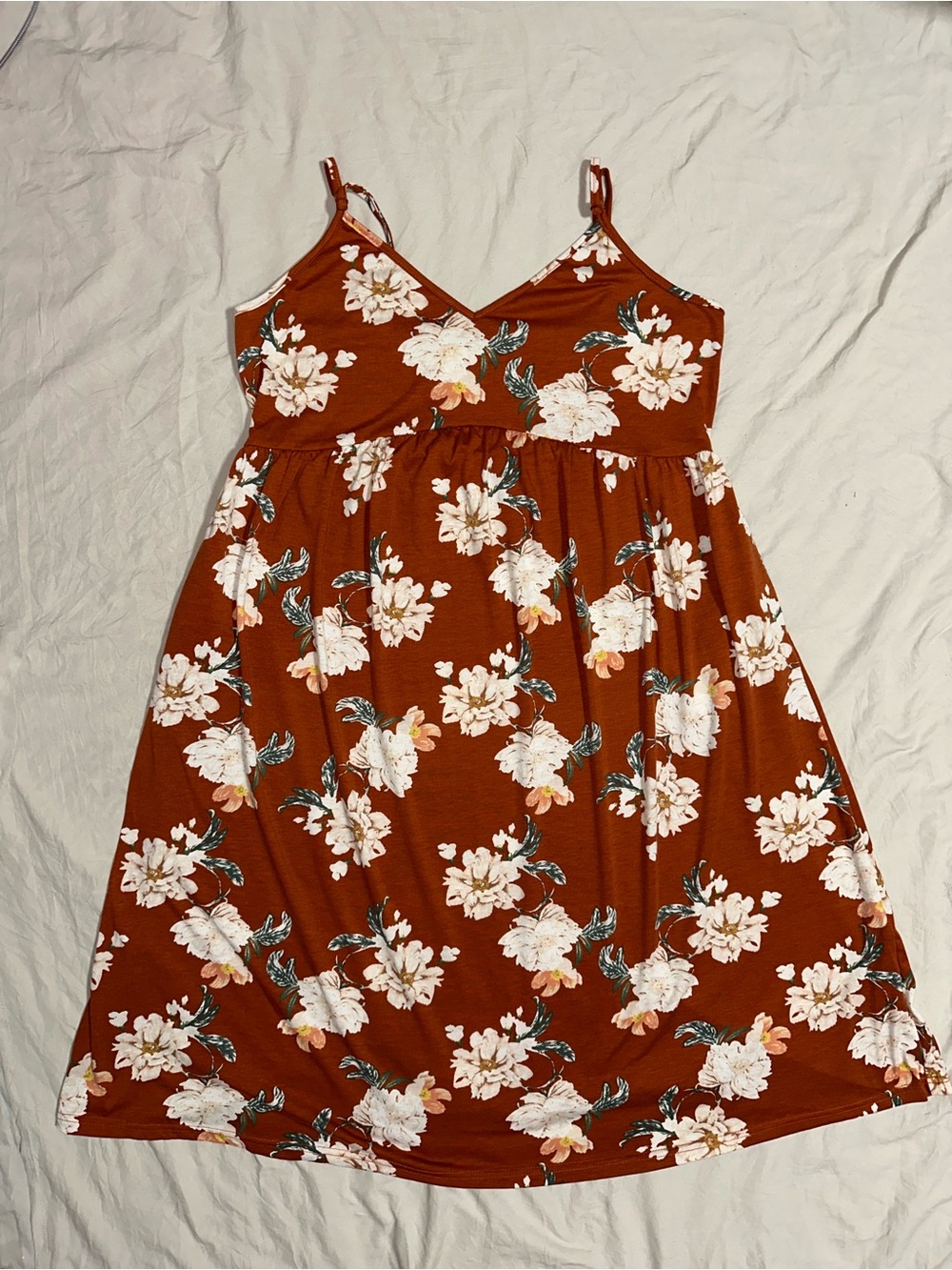 Floral V-Neck Rust Slip Dress